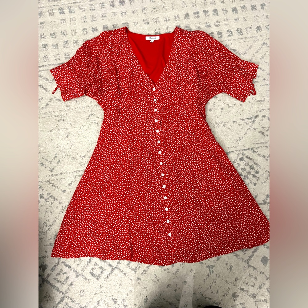 Madewell dress, red with white pattern, size 2